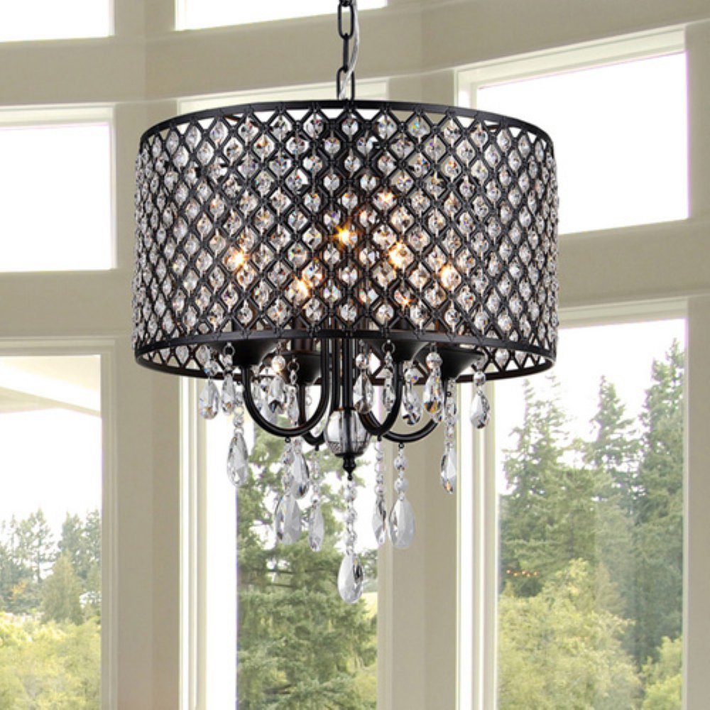 Monet 4-light Black-finished 17-inch Crystal Round Chandelier