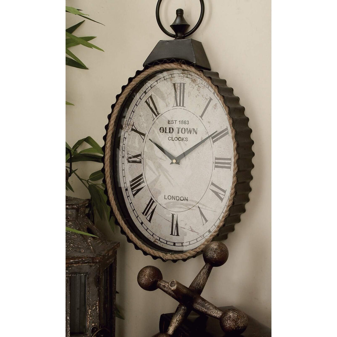 Metal Rope Wall Clock Black Farmhouse Oval Iron Natural Finish Roman Numeral