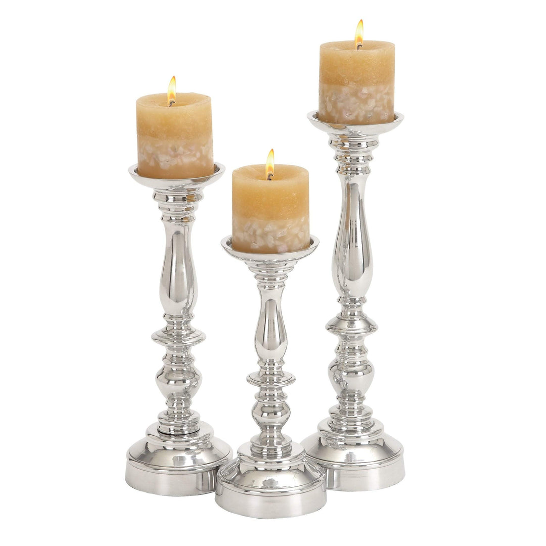 Silver Aluminum 10/12/14-inches High Candle Holder (Set of 3) Glam