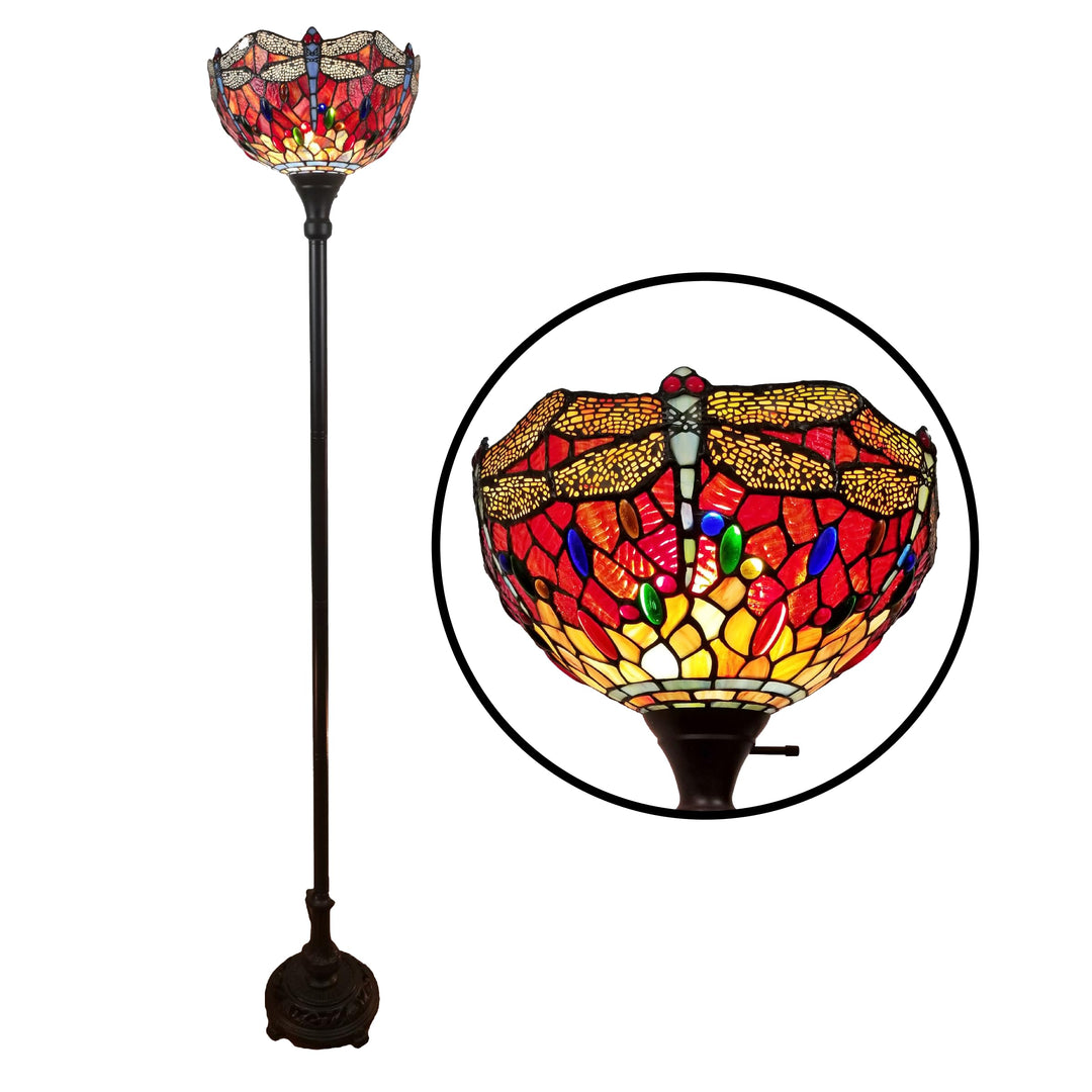 Amora Upright Tiffany Floor Lamp - 74” Dragonfly Stained Glass Floor Lamp