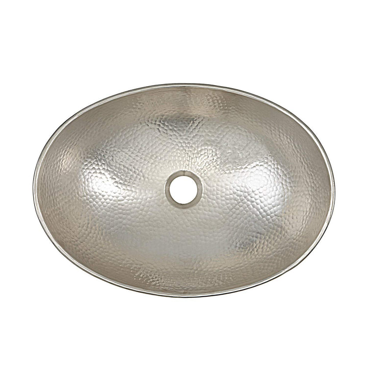 19" Hand-crafted Hammered Nickel Vessel Sink Grey Oval Metal Plated Lead-free