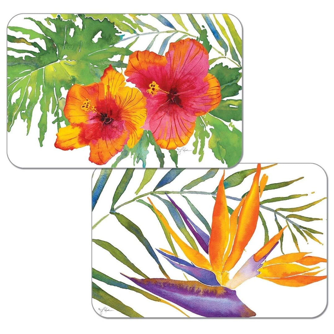 Reversible Wipe-Clean Plastic Placemats Set of 4 Tropical Paradise Multi Color