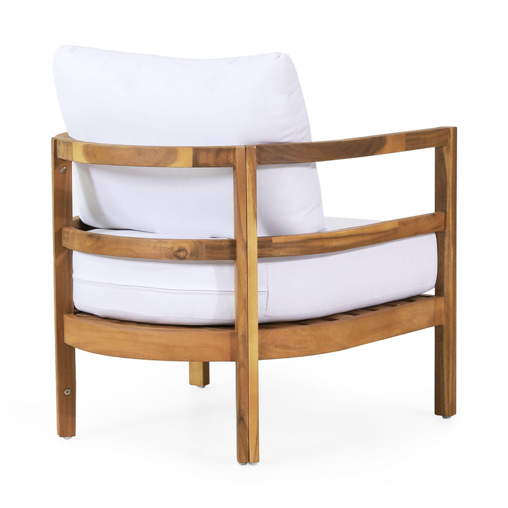 Acacia Wood Outdoor Club with Cushions White Transitional Fabric Arm