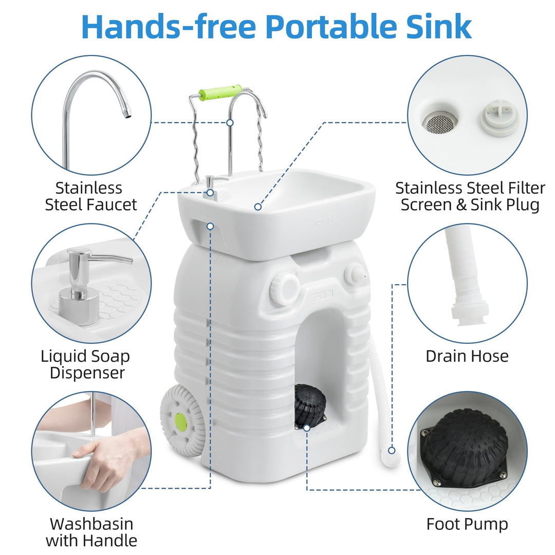 Portable Camping Sink 45 L Handwashing Station with Adjustable Wash Basin Soap