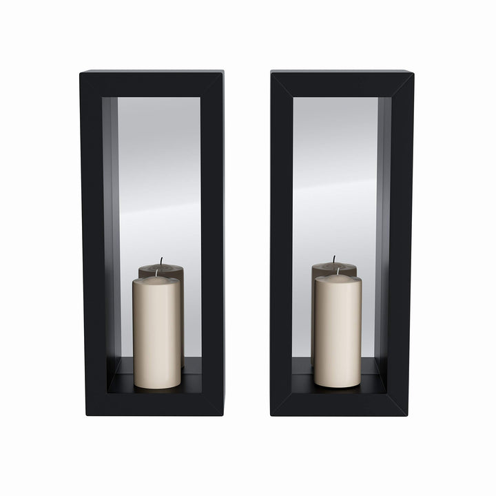 Vertical Mirror Pillar Candle Sconce (Set of 2) Black Rustic Iron