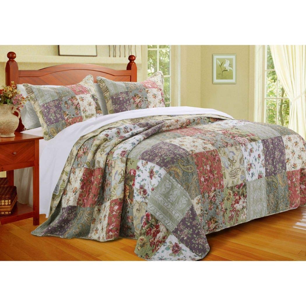 3 Piece Oversized Patchwork Bedspread Set Quilted French