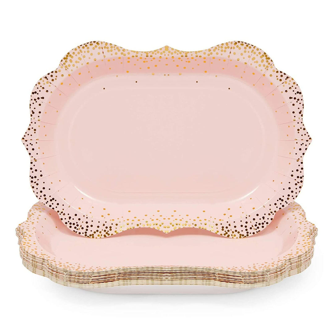 Pink Disposable Serving Trays Gold Foil Polka Dot Party Platters (9 X 13 In 24