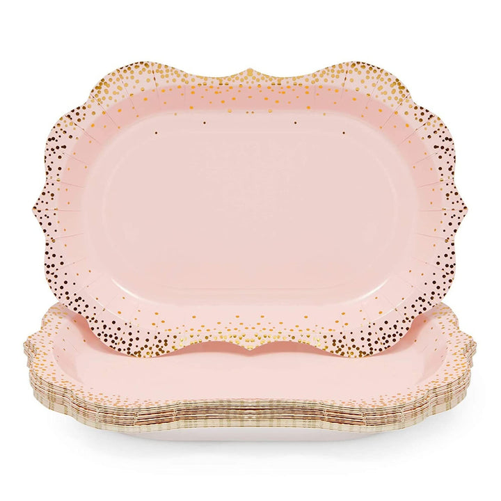 Pink Disposable Serving Trays Gold Foil Polka Dot Party Platters (9 X 13 In 24