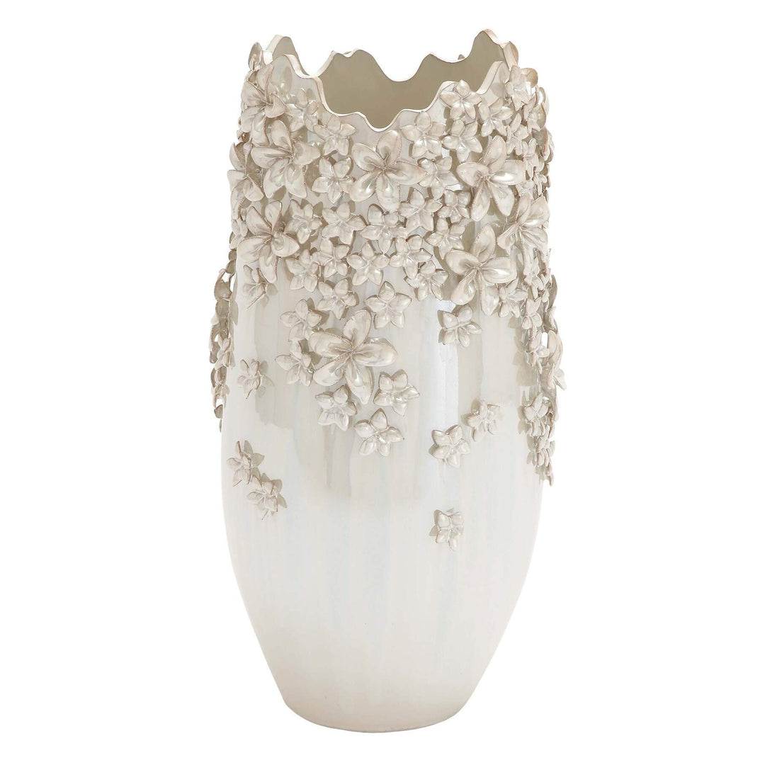 White Ceramic 19-inch High X 10-inch Wide 3D Applique Vase