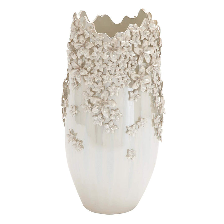 White Ceramic 19-inch High X 10-inch Wide 3D Applique Vase