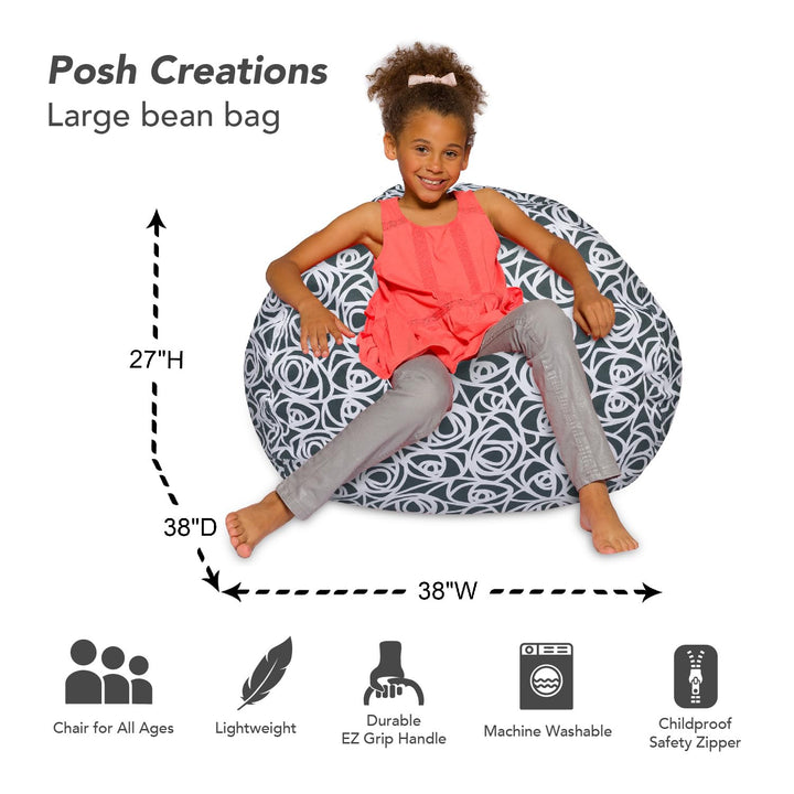 Kids Bean Bag Chair, Big Comfy Chair - Machine Washable Cover