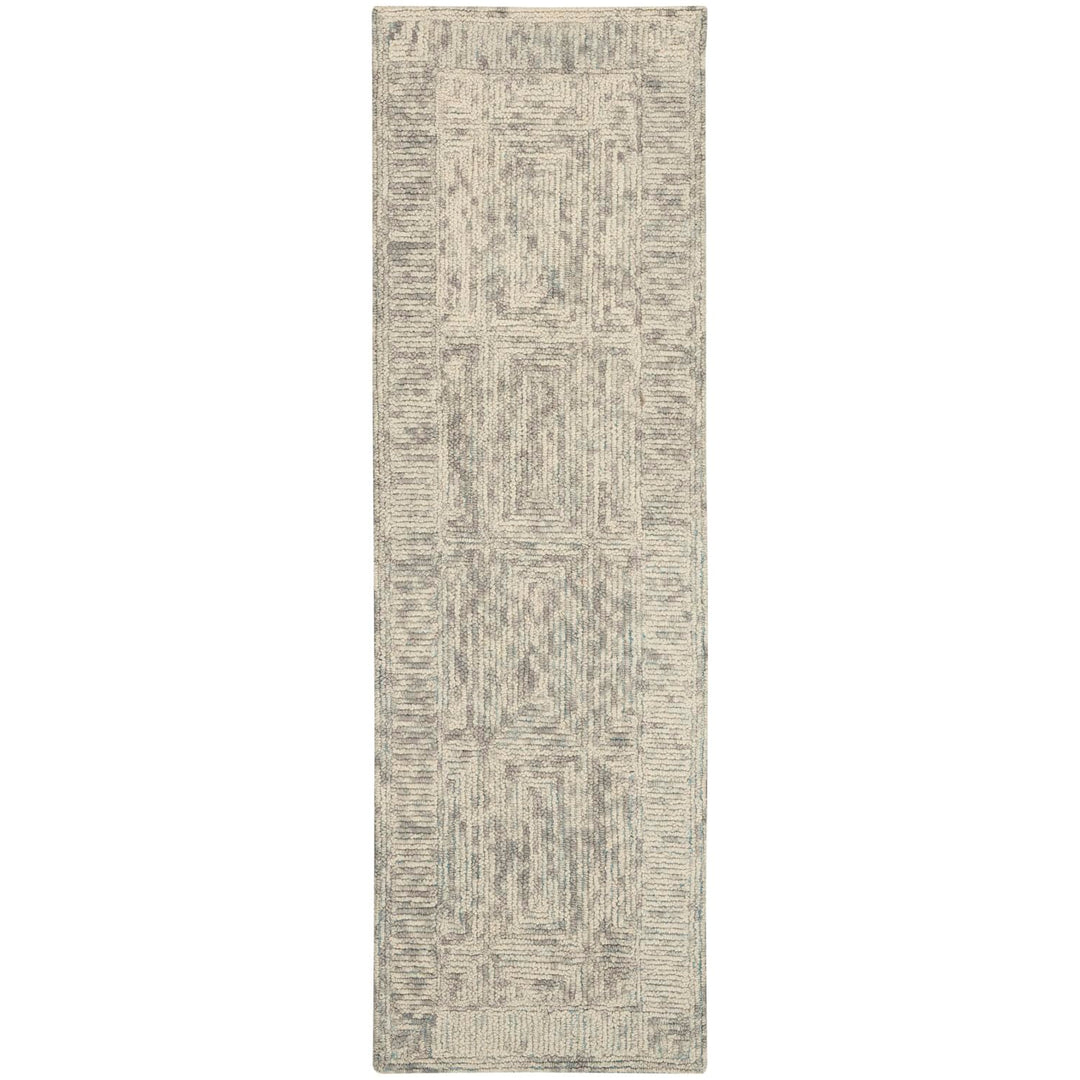 Nourison Vail Geometric Ivory/Grey/Teal 2'3" x 7'6" Area -Rug Easy -Cleaning Non 2'3" x 7'6" Runner - Ivory/Grey/Teal