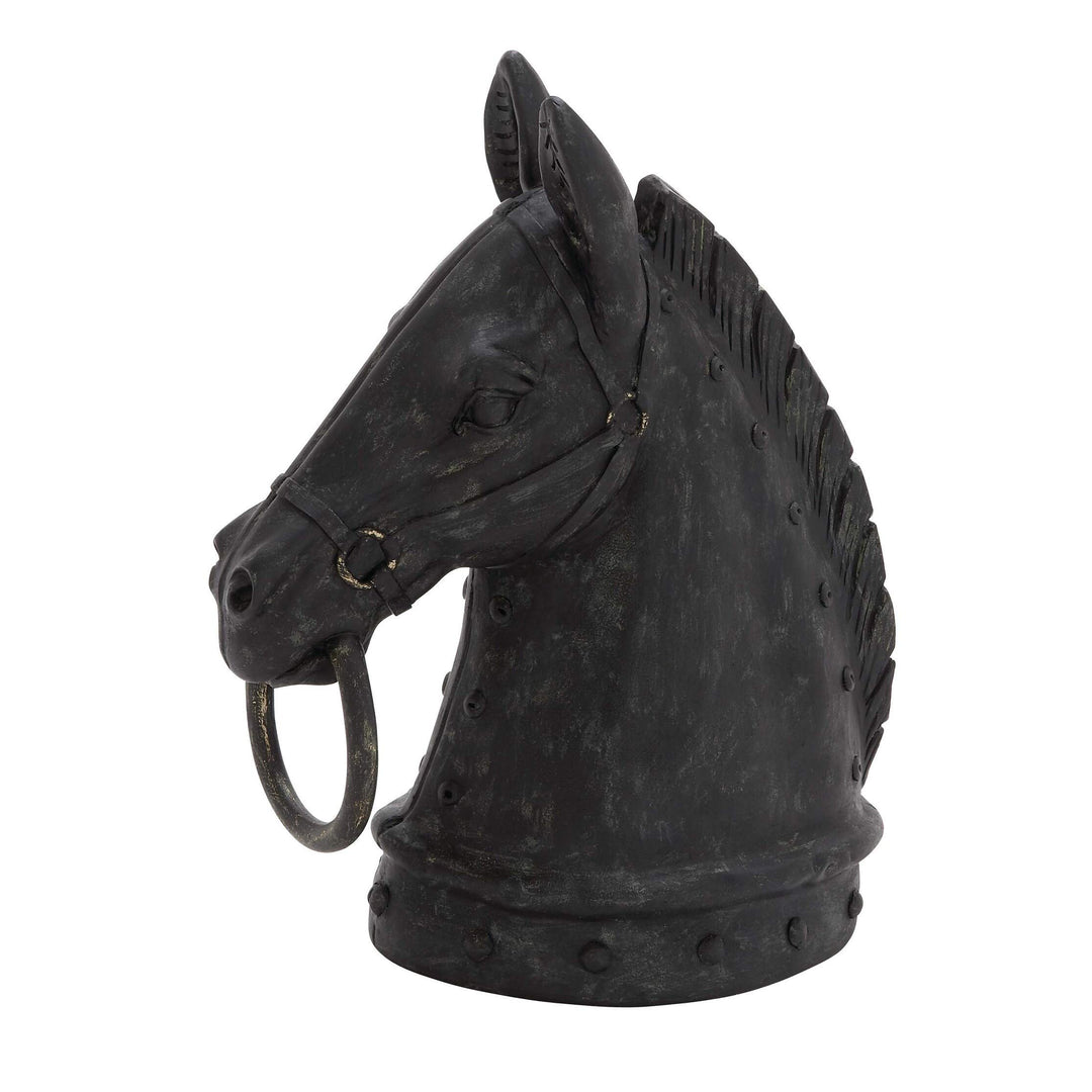 Jartop Polystone Horse Head Sculpture Black Resin