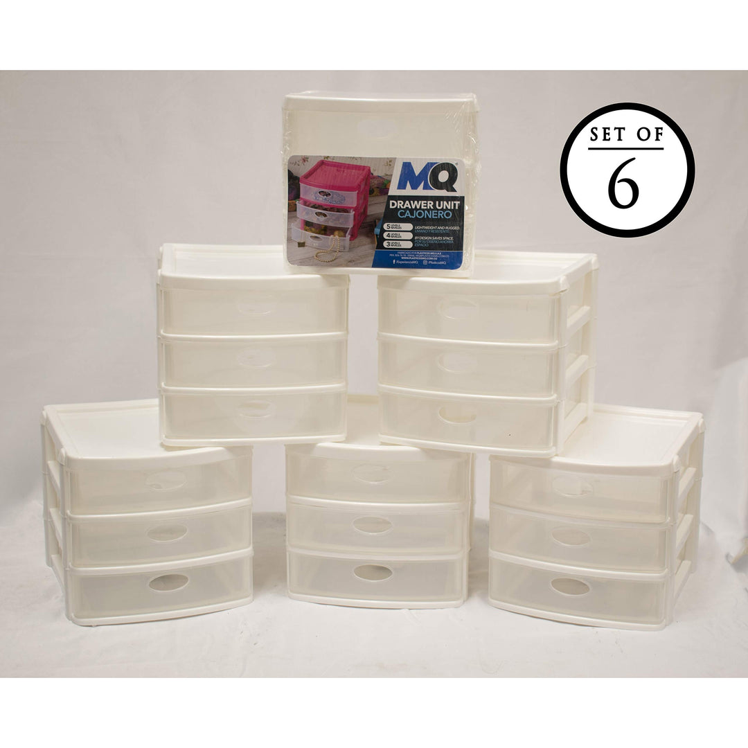 3-Drawer Plastic Storage Unit in White with Clear Drawers (6 Pack) 6 Pack - Diamond Home USA