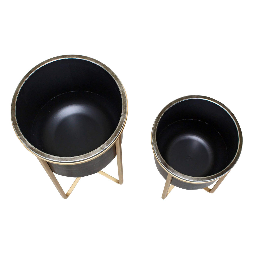 Aspire Rizzy Mid Century Planters (Set of 2) Black - Diamond Home USA