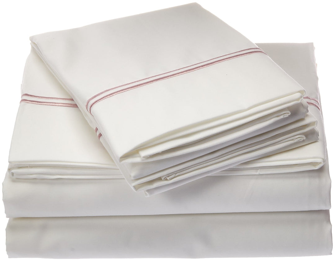 Elle 1200 Thread Count Cotton-Rich Embroidery Sheet Set Queen White/Lilac White/Lilac - Queen