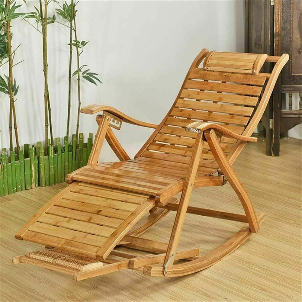 Bamboo Rocking Chairs Sun Lounger Recliners Outdoor Brown Classic Wood Reclining