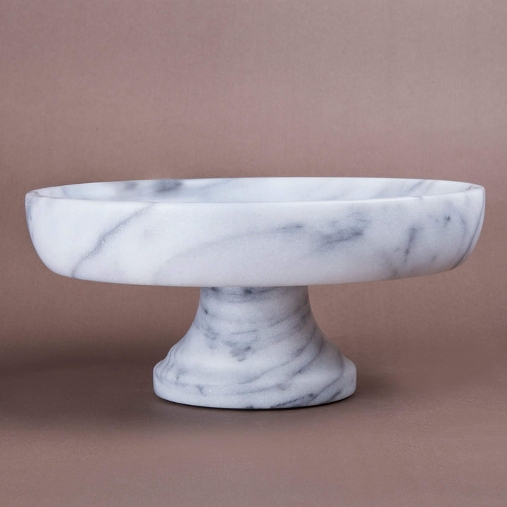 White Marble Fruit Bowl On Pedestal 1 Piece