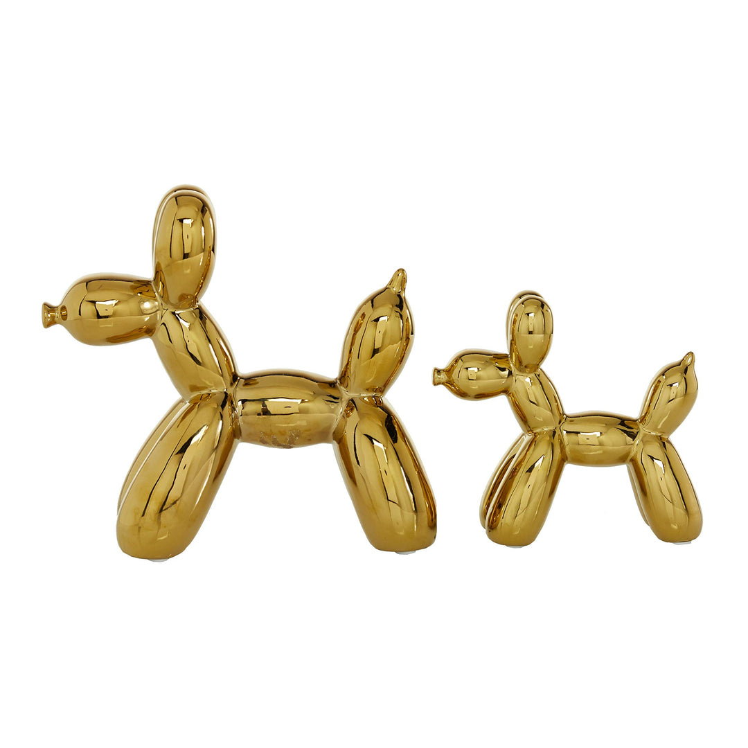 Gold Glossy Finish On Ceramic Balloon Dog Sculptures Set of 2 10 X 4 9