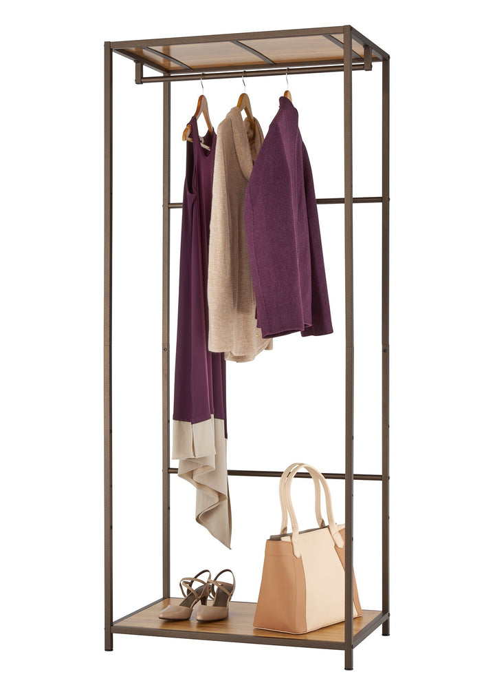 TRINITY Garment Rack with Bamboo Shelves for Clothing Storage Closet