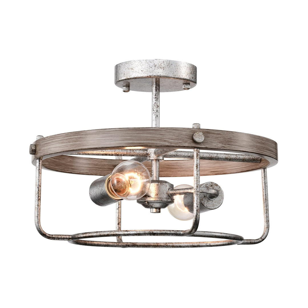 15 Inch Antique Cage Semi Flush Mount with 2 Light Beige Rustic Metal Energy - Diamond Home USA