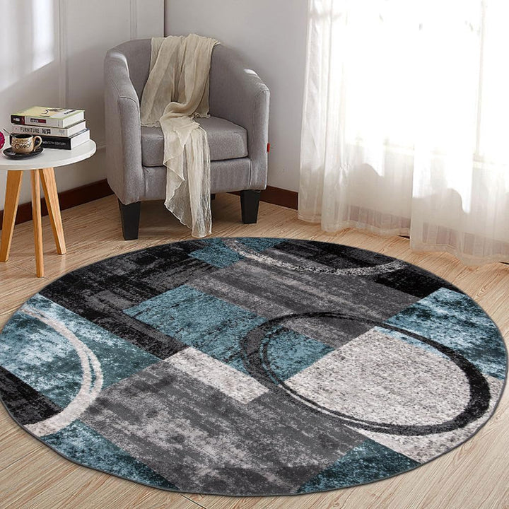 Rugshop Contemporary Abstract Circle Design Soft Round Rug 6' 6" (6' 6" 6'6" Round - Blue/Grey