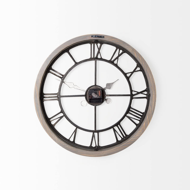 Mething 19" Round Grey Wood Black Iron Farmhouse Wall Clock 19" w X 2" d 18.8" h