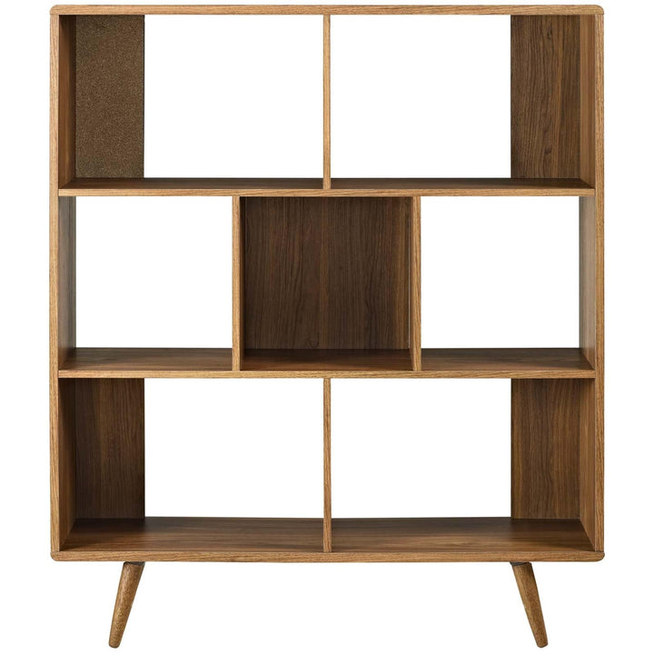 Mid-Century Modern Walnut Wooden 7 Shelf Bookcase Display Cabinet Brown