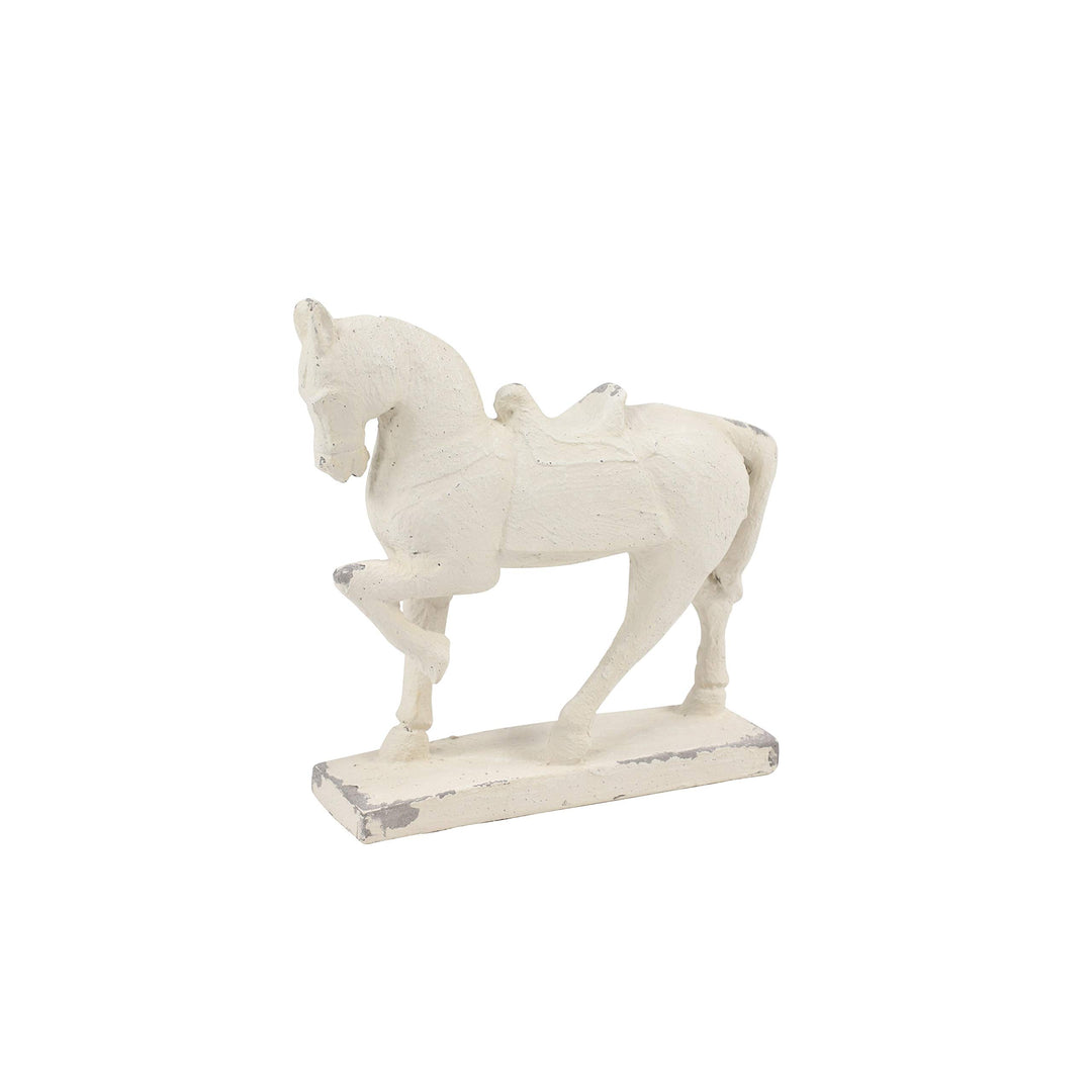 Distressed Horse Sculpture Shelf Decor 13" X 14" White Glass