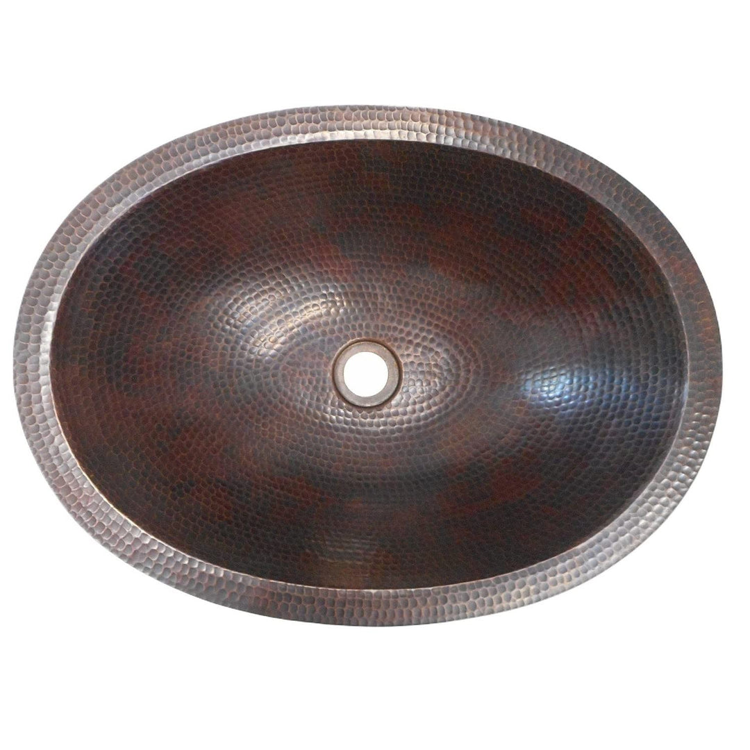 19" Rustic Farmhouse Oval Copper Bathroom Sink X 14" 5" Black Brown Multi - Diamond Home USA