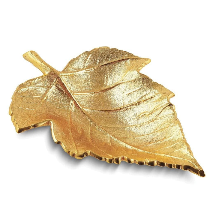 Large Gold-Tone Maple Leaf Tray Gold Traditional Stainless Steel Finish