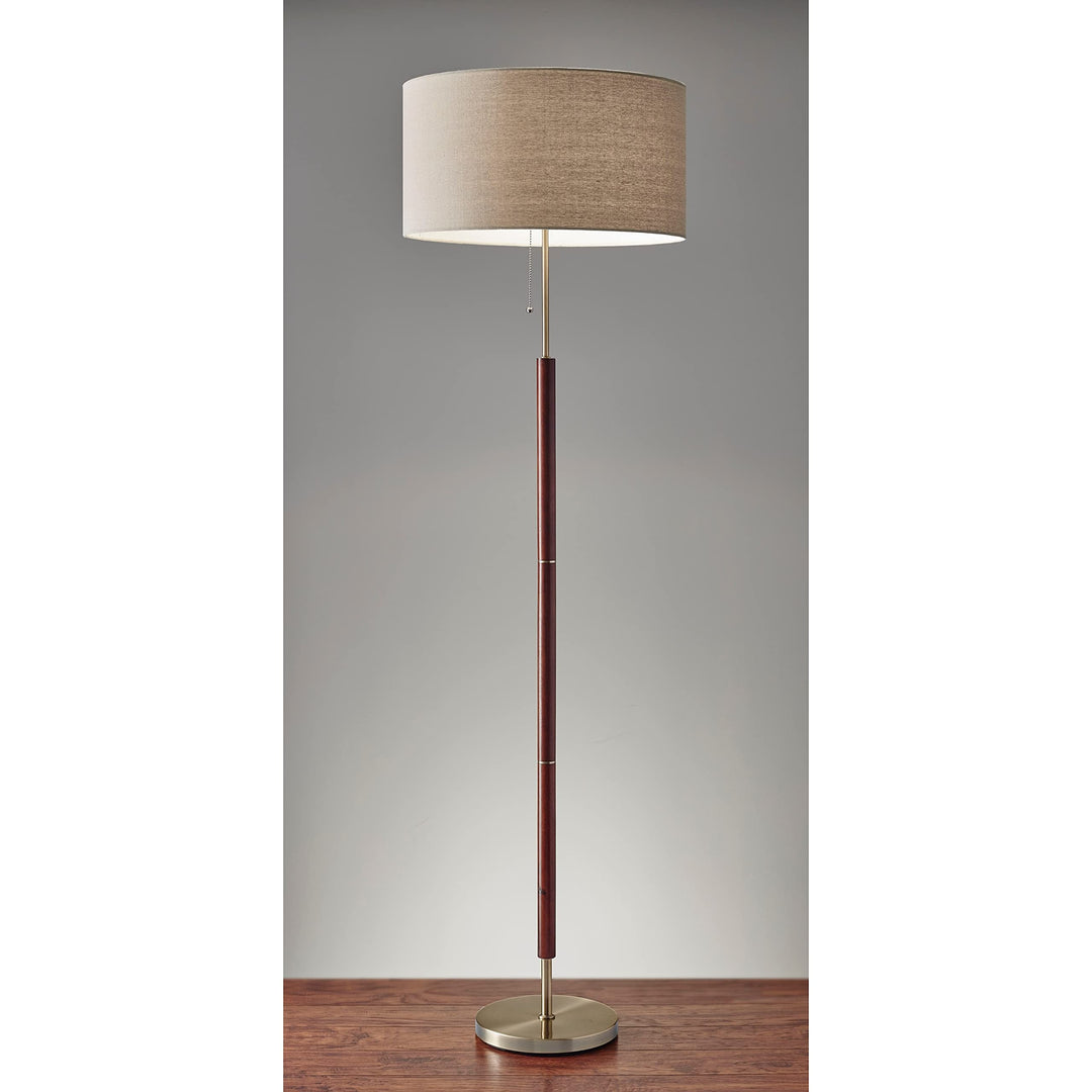 Walnut and Antique Brass Floor Lamp Brown Mid-Century Modern Contemporary