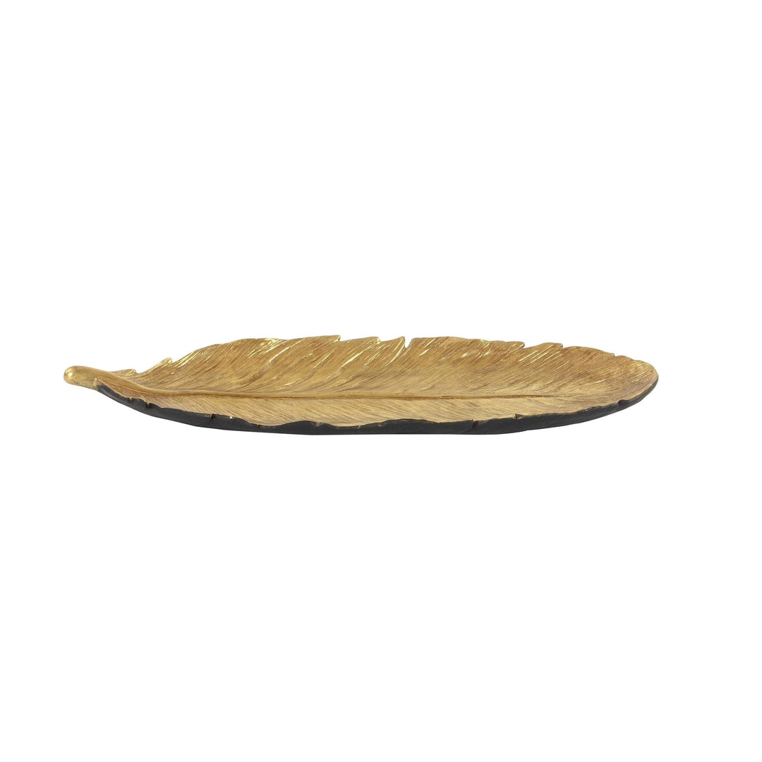 Kitty Ps Gold Feather Tray Black Glam Acacia Stone Wood Natural Finish