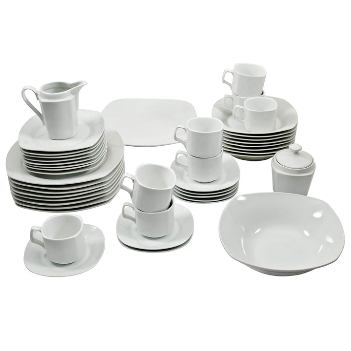 Square Dinnerware 45-piece Set White Solid Casual Round Porcelain 45 Piece