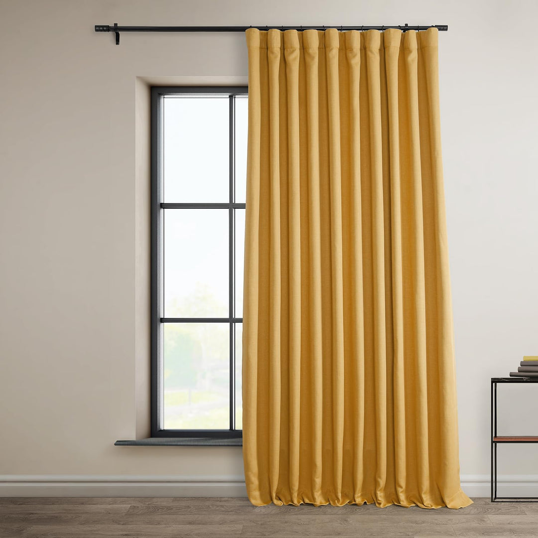 HPD Half Price Drapes Faux Linen Room Darkening Curtains - 84 Inches Long 100 X 84 - Dandelion Gold