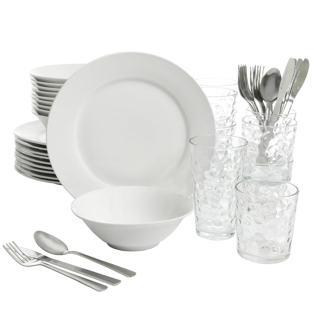 48-piece White Kitchen Basic Essentials Dinnerware Set Solid Modern Contemporary