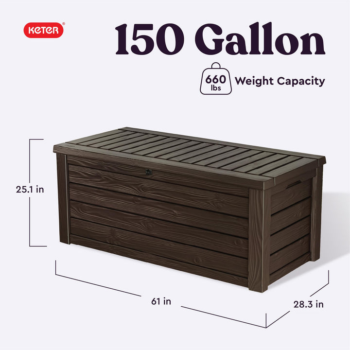 Keter Westwood 150 Gallon Plastic Backyard Outdoor Storage ck Box for Patio Brown