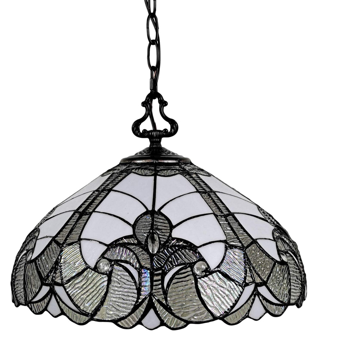 Tiffany Style Hanging Pendant Lamp 16" Wide Floral Stained Glass White Grey