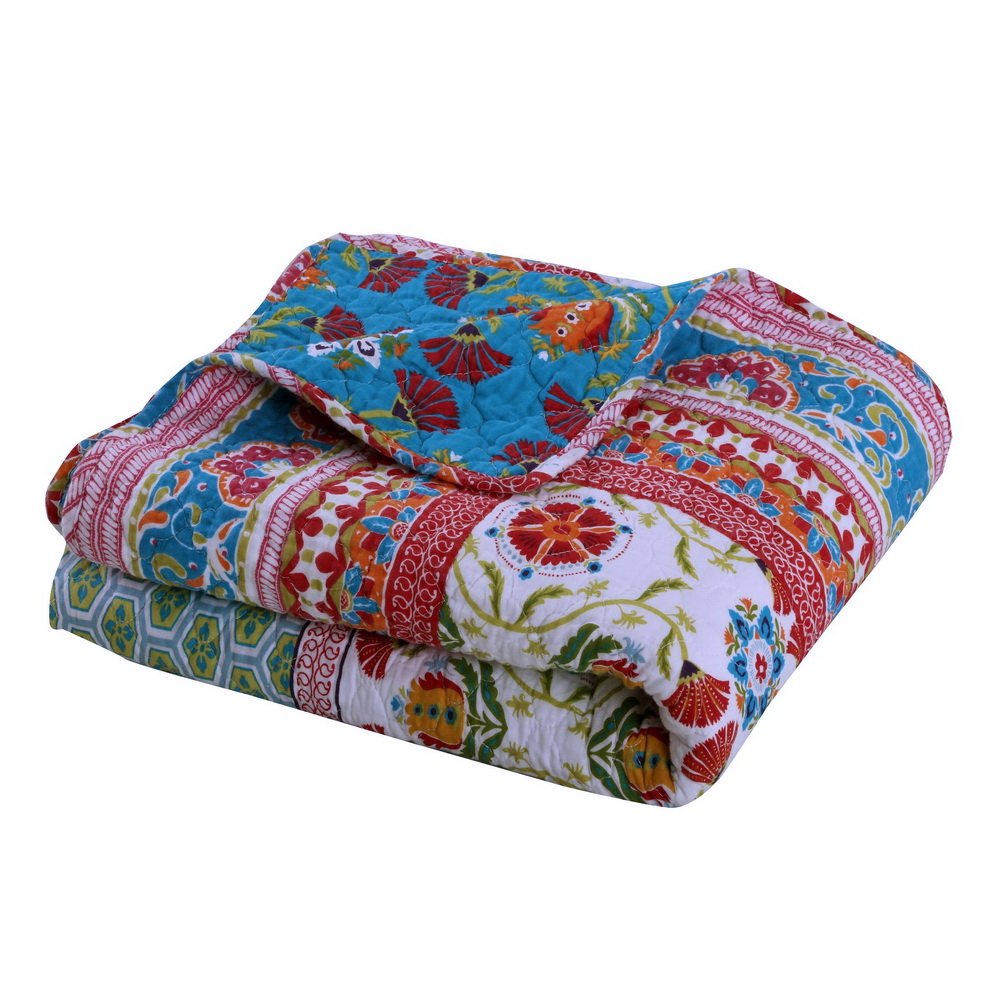 Quilt Lap Throw Blanket Reversible Retro Bohemian Style Printed with Flowers