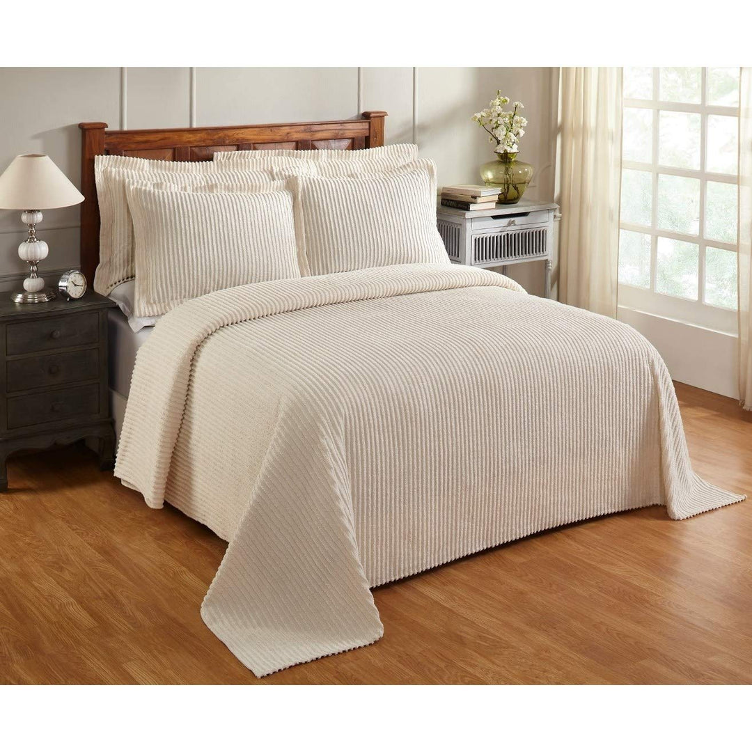 Oversized Ivory Chenille Bedspread King 120x110 Vintage Western Extra Long Ivory - King