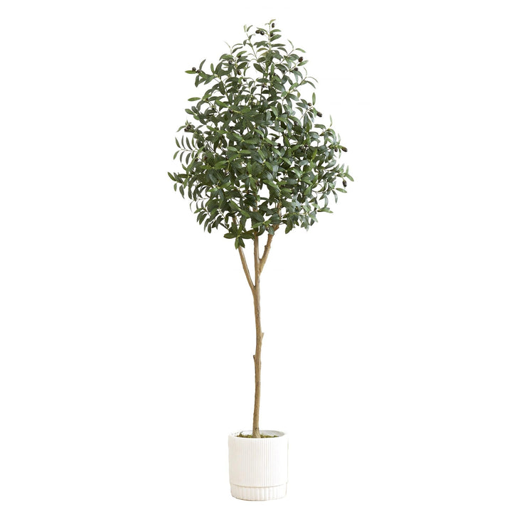 6' Artificial Olive Tree with White Decorative Planter Green Handmade