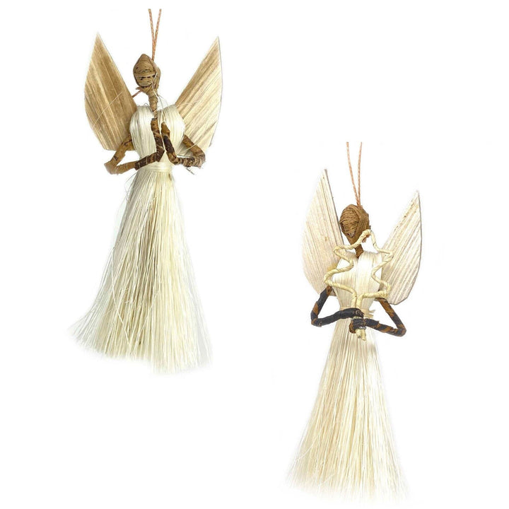 Set of 2 3.5in Angel Ornaments Devotional Off/White Natural Fibers