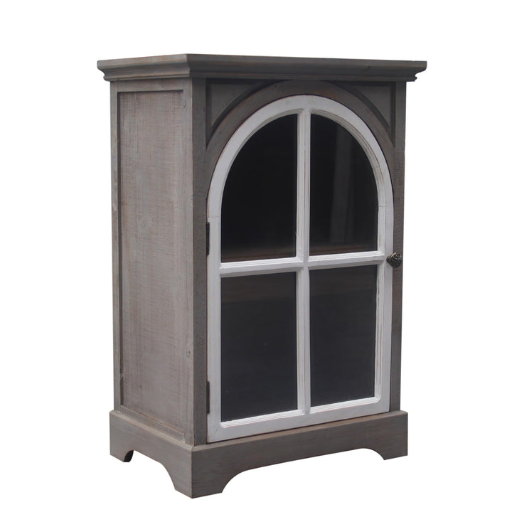 Farmhouse Wood Storage Cabinet with Arched Door and Shelf Grey Rustic Antique