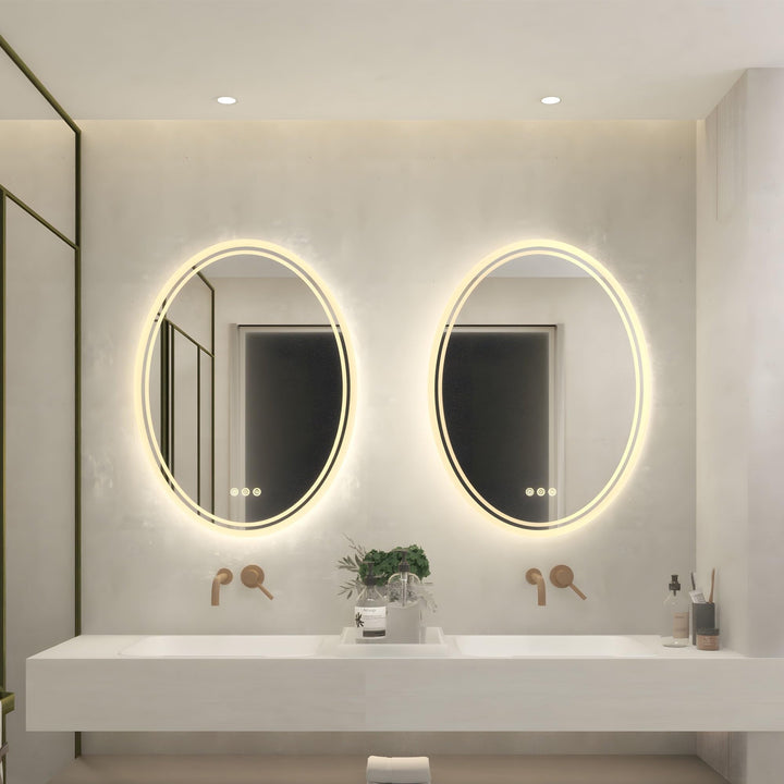 Modern Oval Led Touch Light Bathroom Mirror 24" X 32" Silver Classic