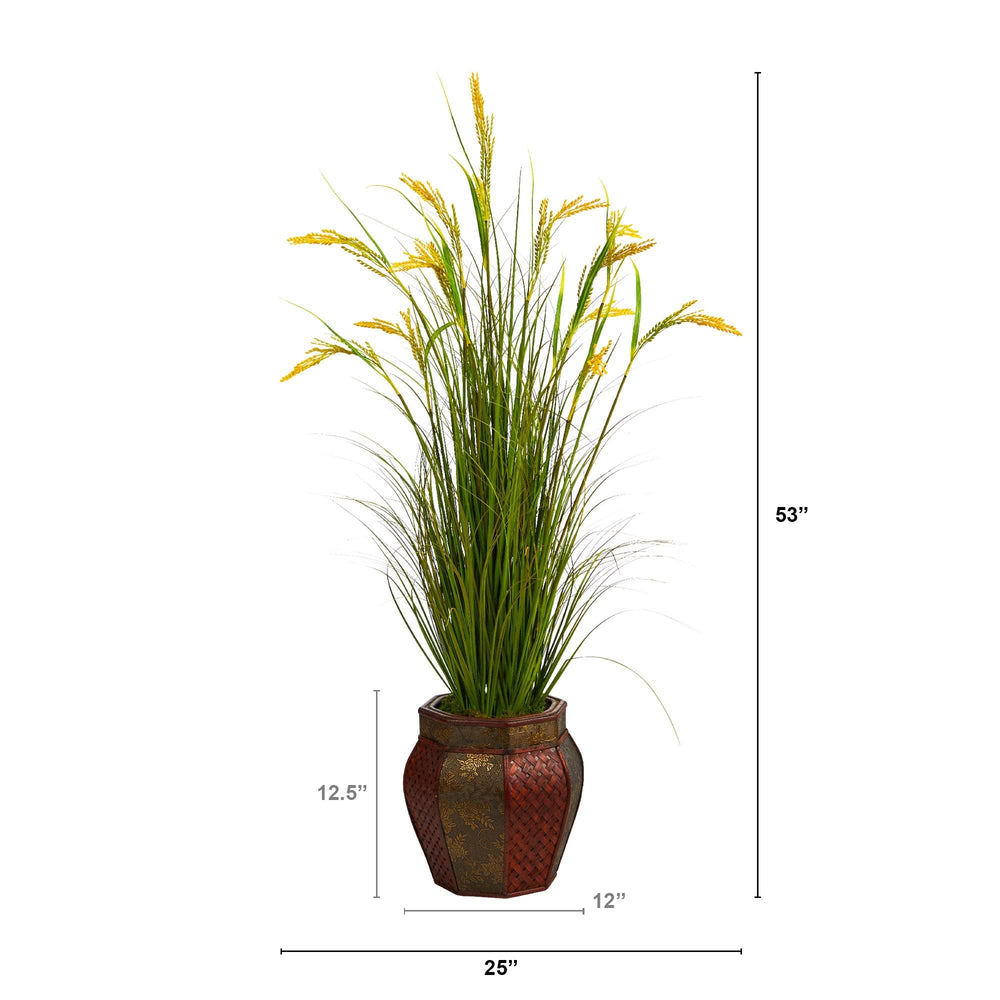 53" Wheat Grain Artificial Plant in Decorative Planter 12.5" Brown - Diamond Home USA