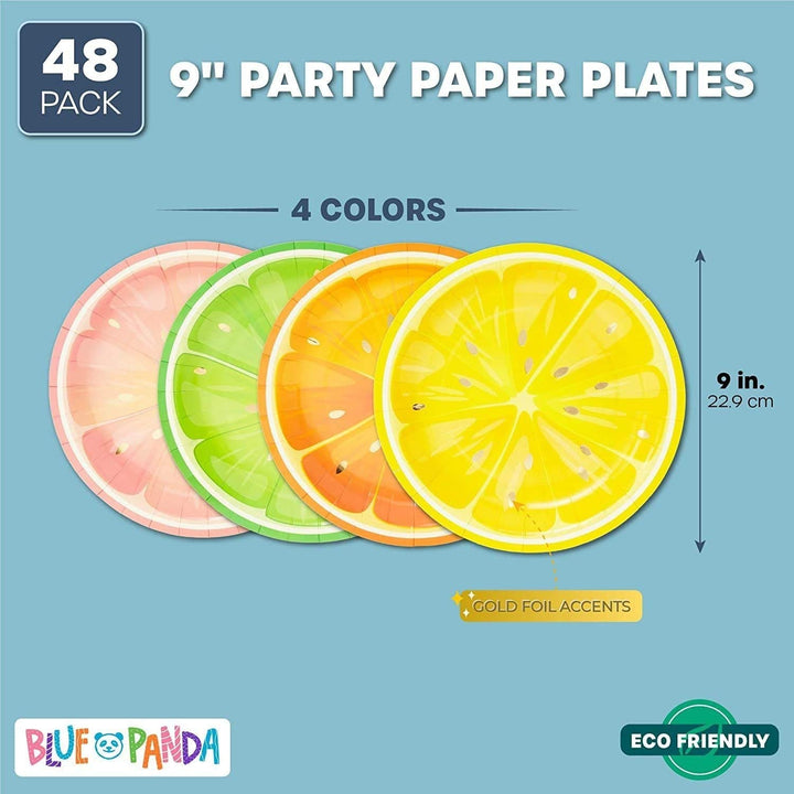 48 Summer Citrus Paper Dinner Plates Birthday Party Baby Shower 9in 9" X - Diamond Home USA