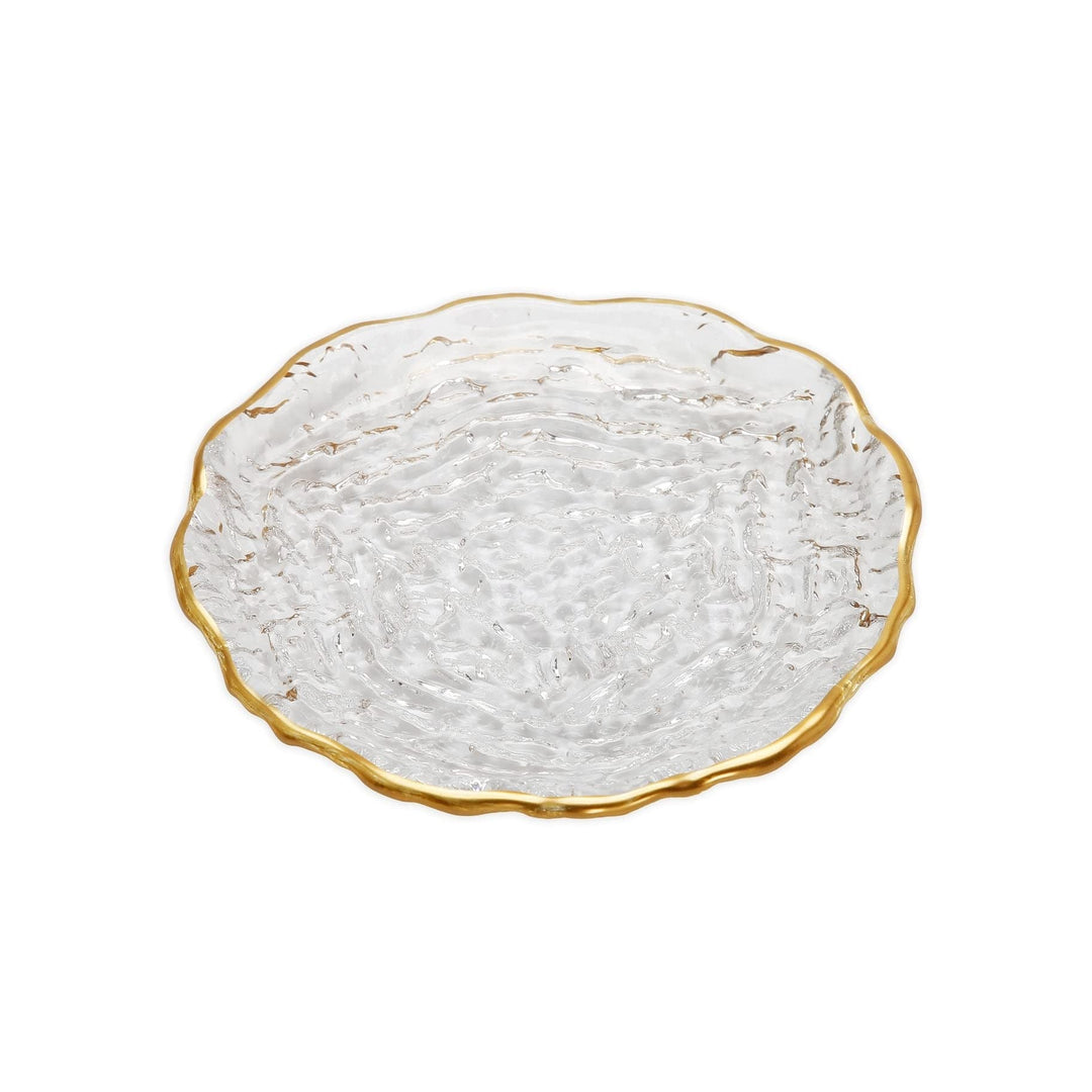 Set Of 4 Glass Salad Plates With Gold Trim 8.25"d Solid Casual Round Piece