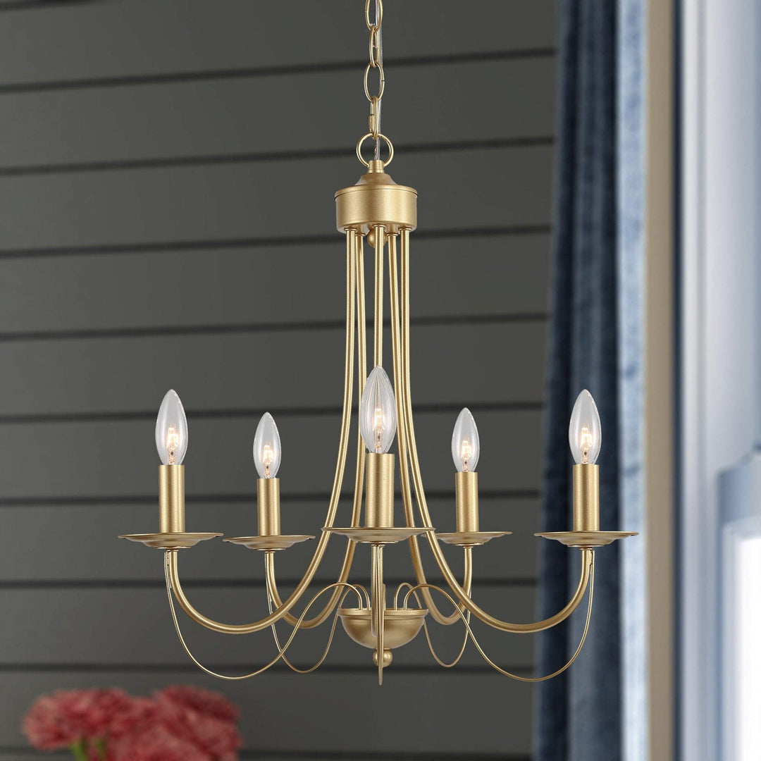 Gold 5-light French Candle Chandelier for Room Bedroom D18.5 X H23.5 Glam Modern