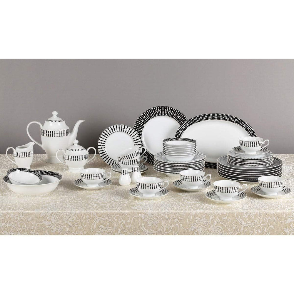 57 Piece Black and White Dinnerware Set-New Bone China Service for 8 People - Diamond Home USA