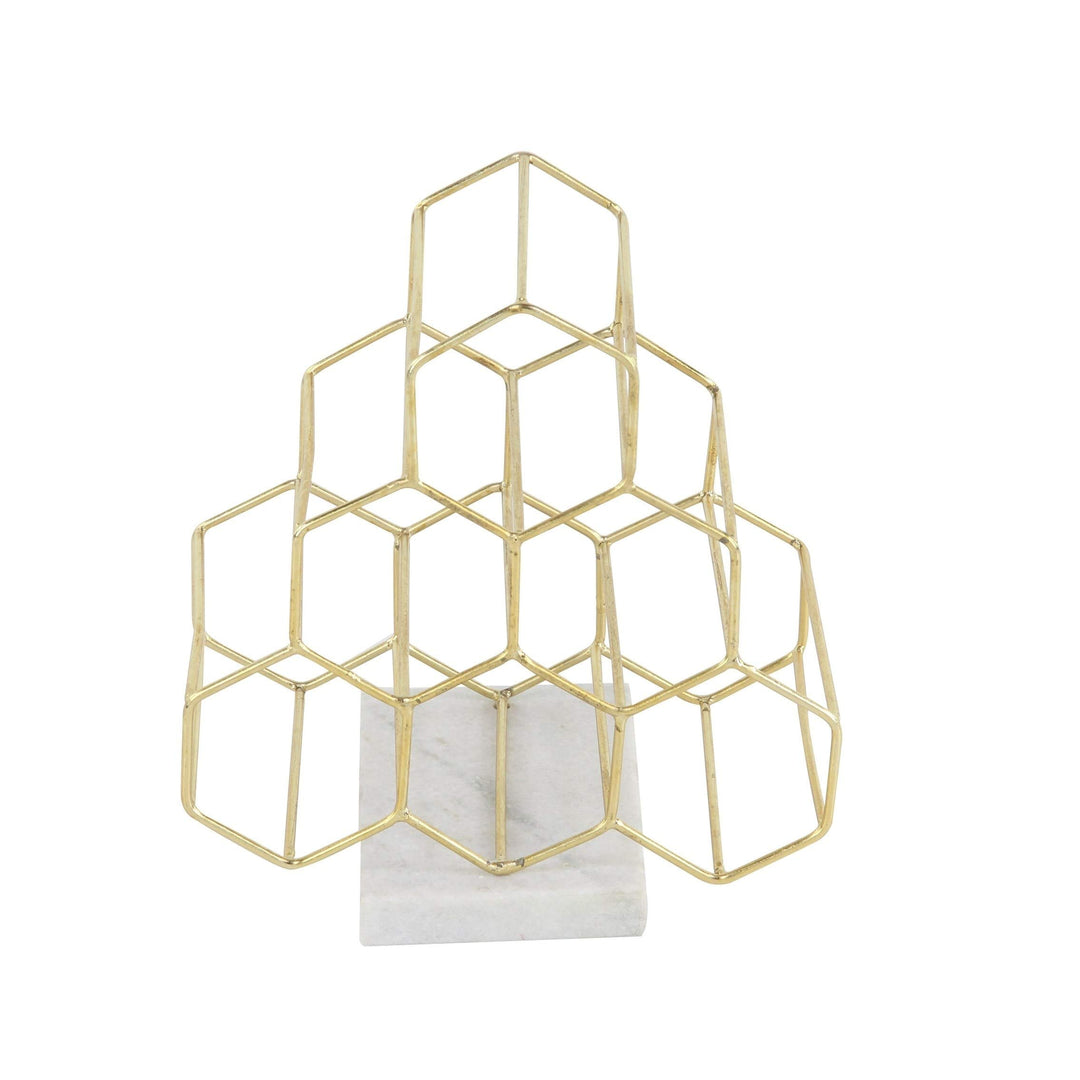 Gold Geo Wine Rack Elegant Countertop Pyramid 6Bottle Wine Holder Hexagon-Shaped